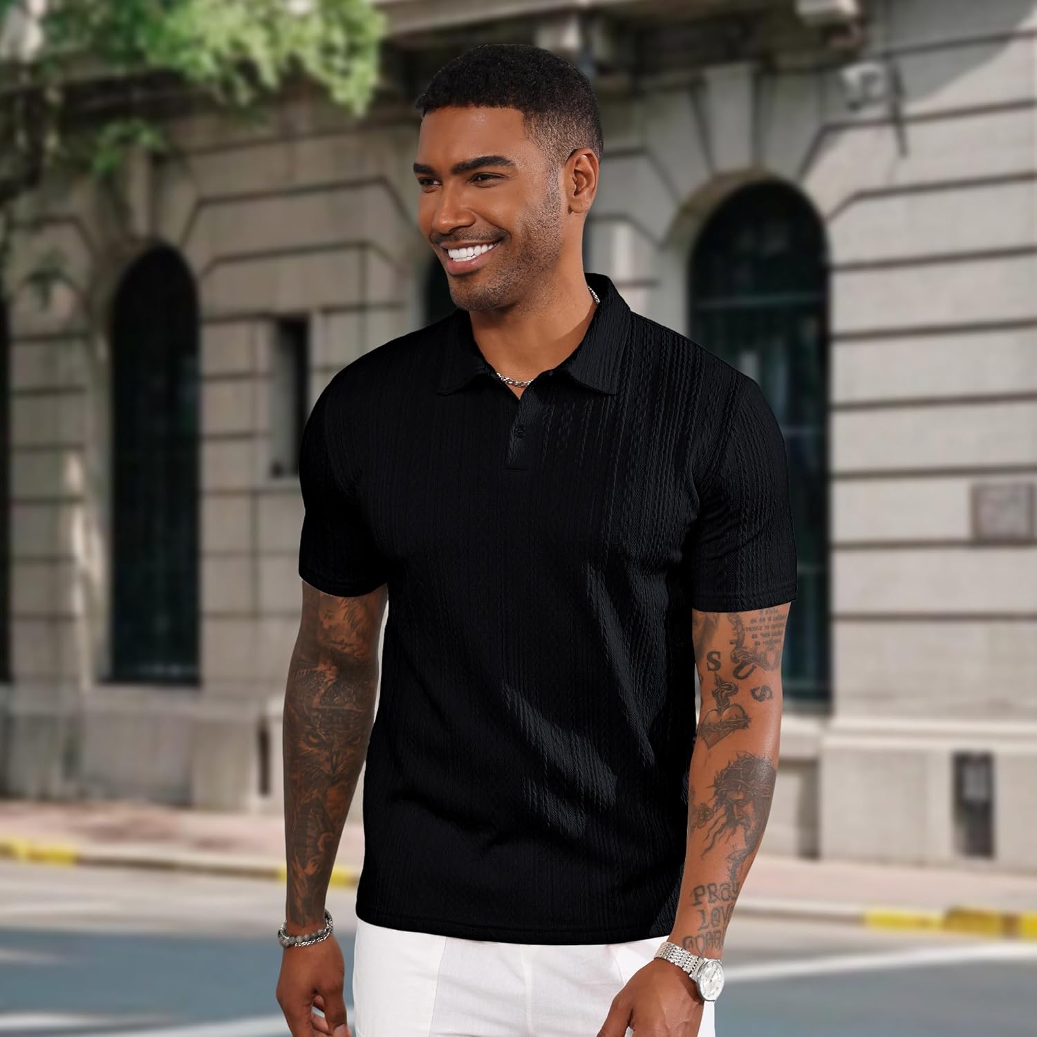 LOGEEYAR Mens Knit Polo Shirts Short Sleeve Regular Fit Textured Polo T-Shirts Summer Casual Collared Golf Shirts - Image 5