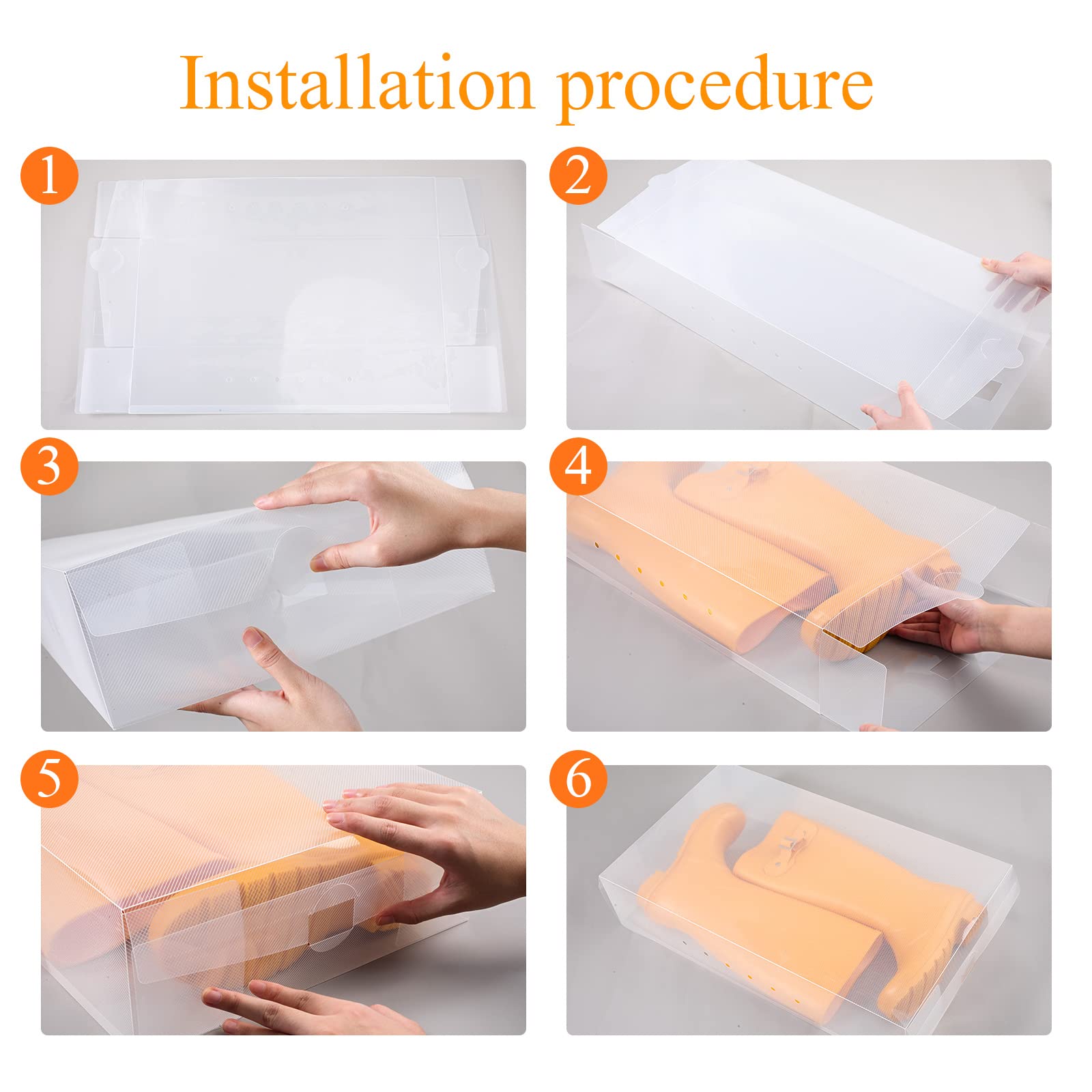 Shihanee 12 Pcs Boot Box Clear Plastic Stackable Shoe Storage Organizer Foldable Heavy Duty Shoe Containers for Closet Small Spaces Dorm Bedroom Apartments, 20.5 x 12 x 4.3 Inches