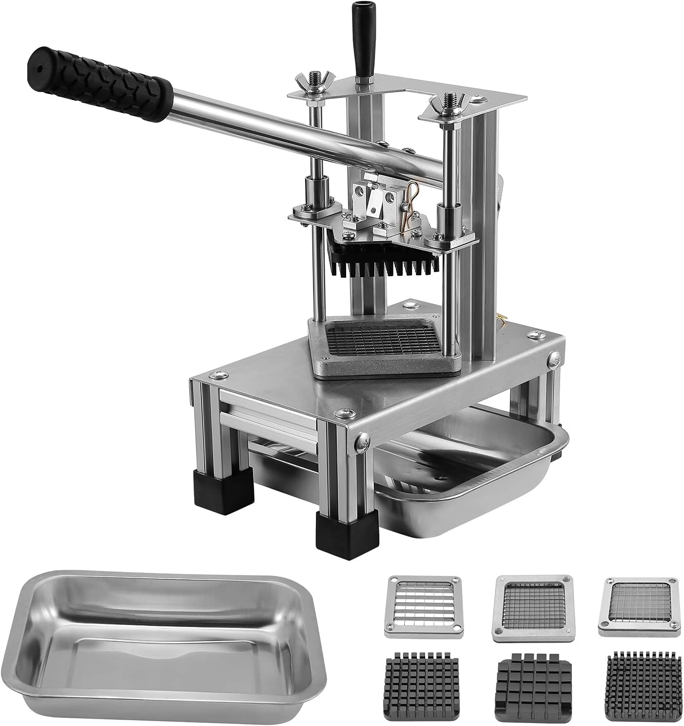 Coupe-frites commercial avec 3 lames de rechange, lame de 1/2", 1/4" et 3/8", hachoir simple pour citron, pommes de terre, pour frites avec poignée allongée