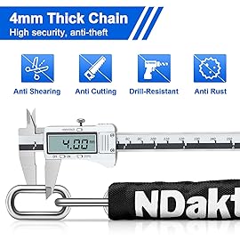 NDakter Bike Lock, 5 Digit Combination Heavy Duty Anti Theft Bicycle Chain Lock, 2.62/3.2/4.27/5/6Ft Long, High Security Resettable, Suitable for Bike, Scooter, Door, Gate, Fence-4/6mm Thick