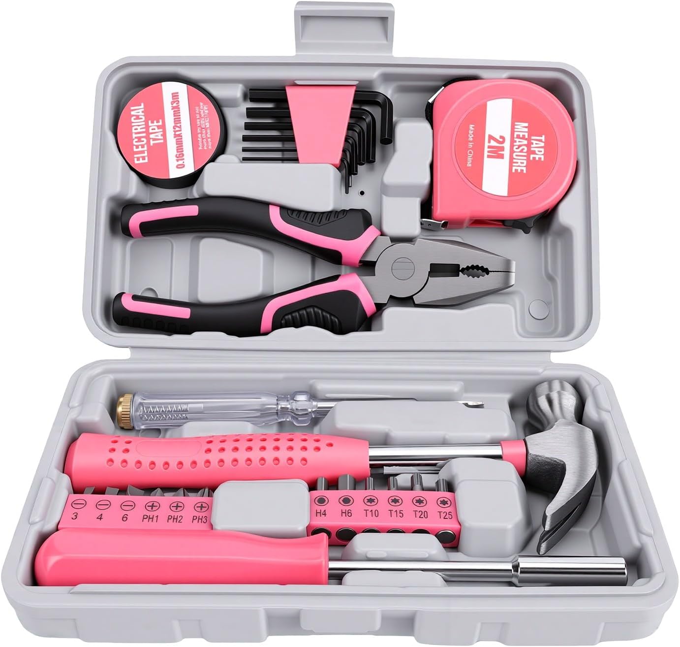 KIMISS Pink Tool Set 24 Piece Household Hand Tools Kit with Storage Box for