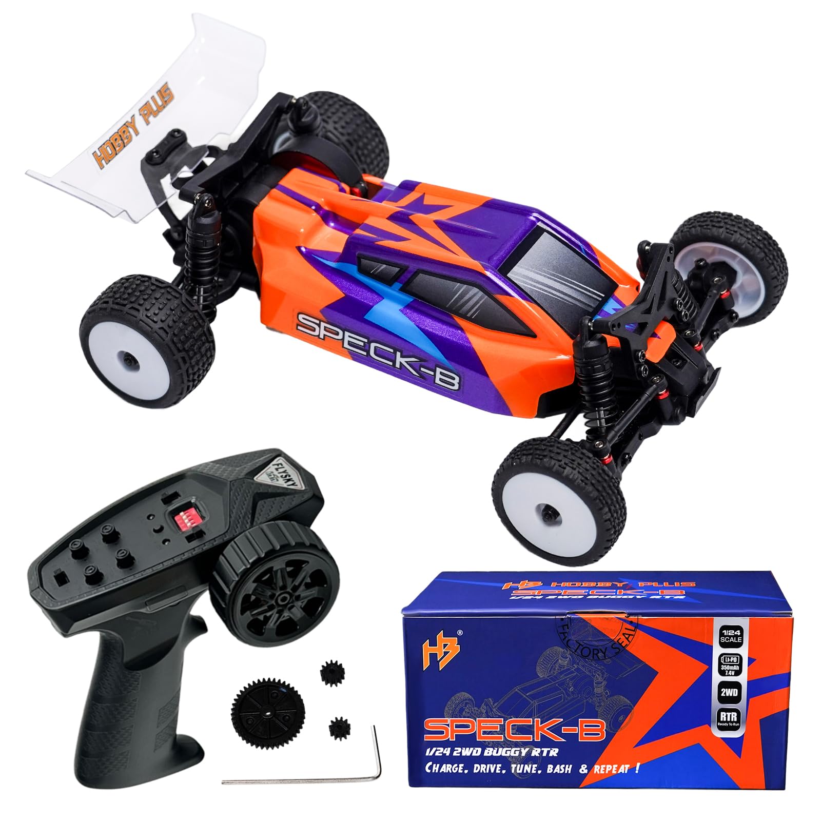 HOBBYPLUS Speck B 1/24 2WD Mini RC Car - RTR RC Buggy, Fast Mini Racing Buggy, Brushless Ready with Oil-Filled Shocks – Fun Indoor Remote Control Car Racing Vehicles for Adults (Razor Orange)