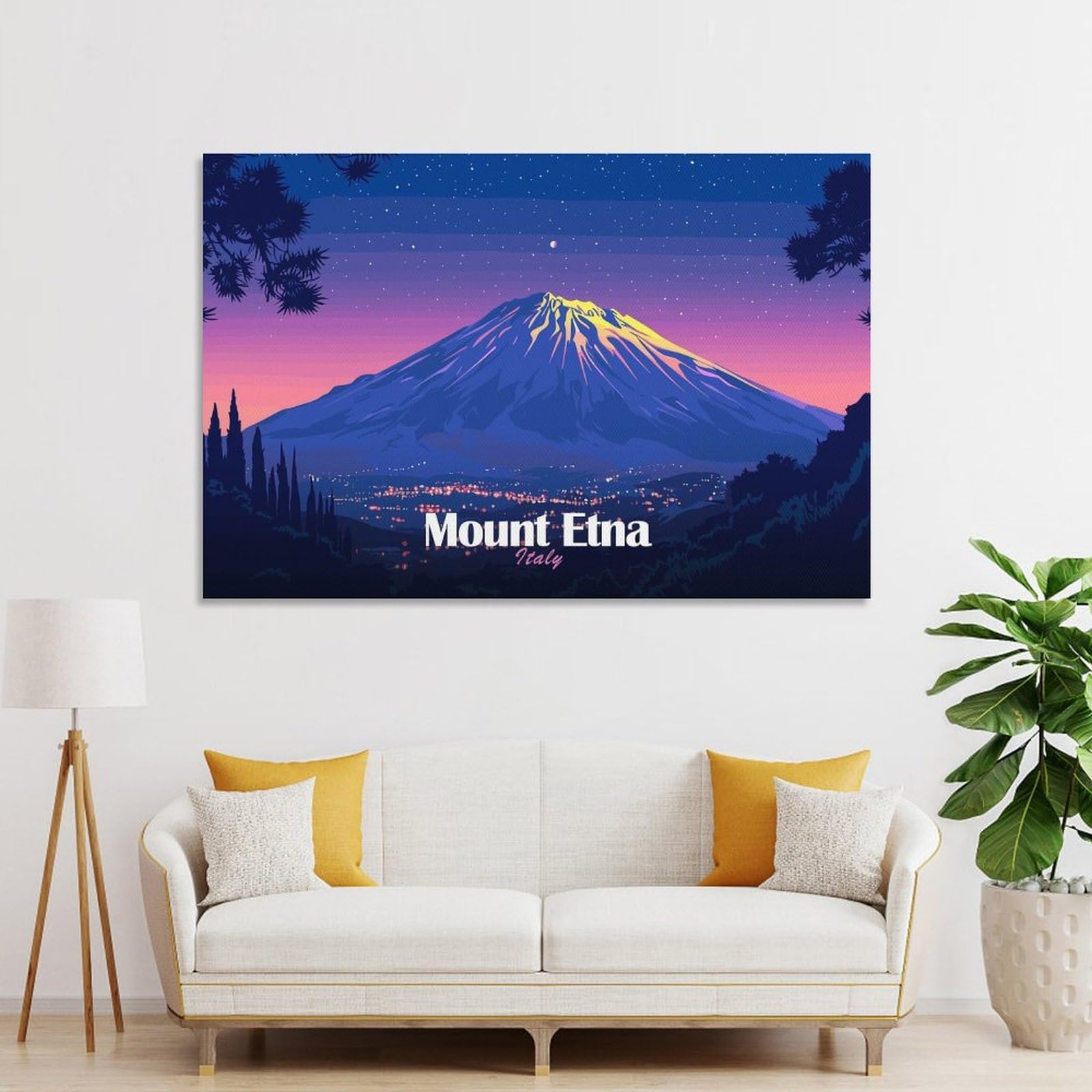 Junmoney Unframe-Style-12-1 Mount Etna, Italy At Night Hanging Wall Art, 08X12inch(20X30cm), For Entrance Walls, Hall Decor Or Foyers, Wall Decor To Refresh Empty Corners