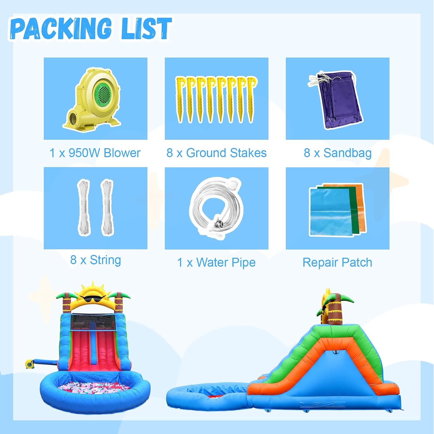 22.5FT Commercial Inflatable Water Slide for Kids and Adults – Heavy Duty Full PVC Inflatable Water Slide with 950W Blower for Backyard, Outdoor Slide Park, and Pool Party