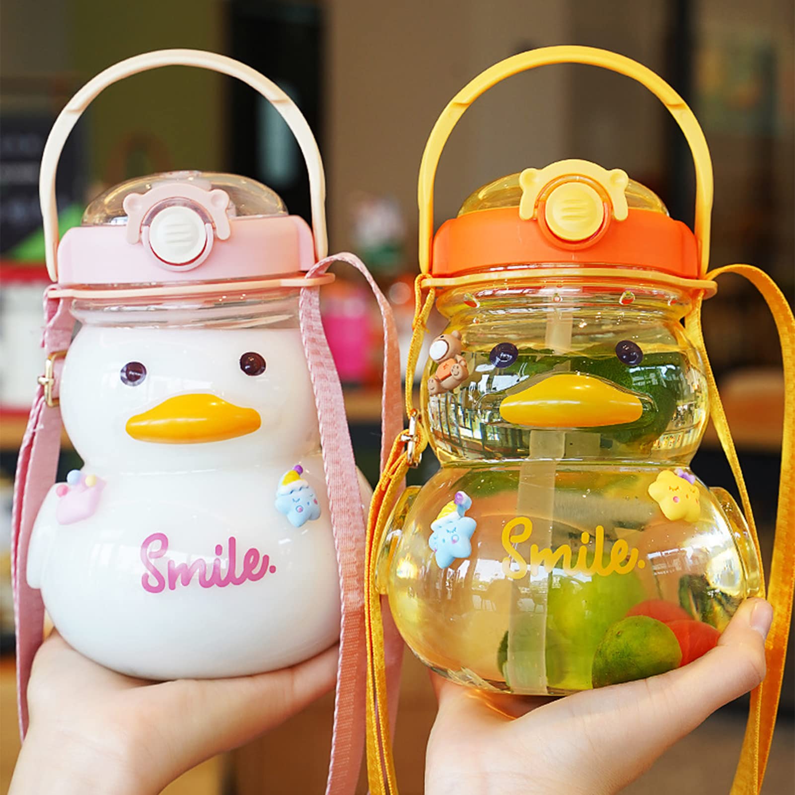 Kawaii Wasserflasche Mit Strohhalm, 720 Ml, BPA-frei, Auslaufsicher – In Süßen Designs, Mit Verstellbarem Trageriemen & Aufklebern Für Mädchen