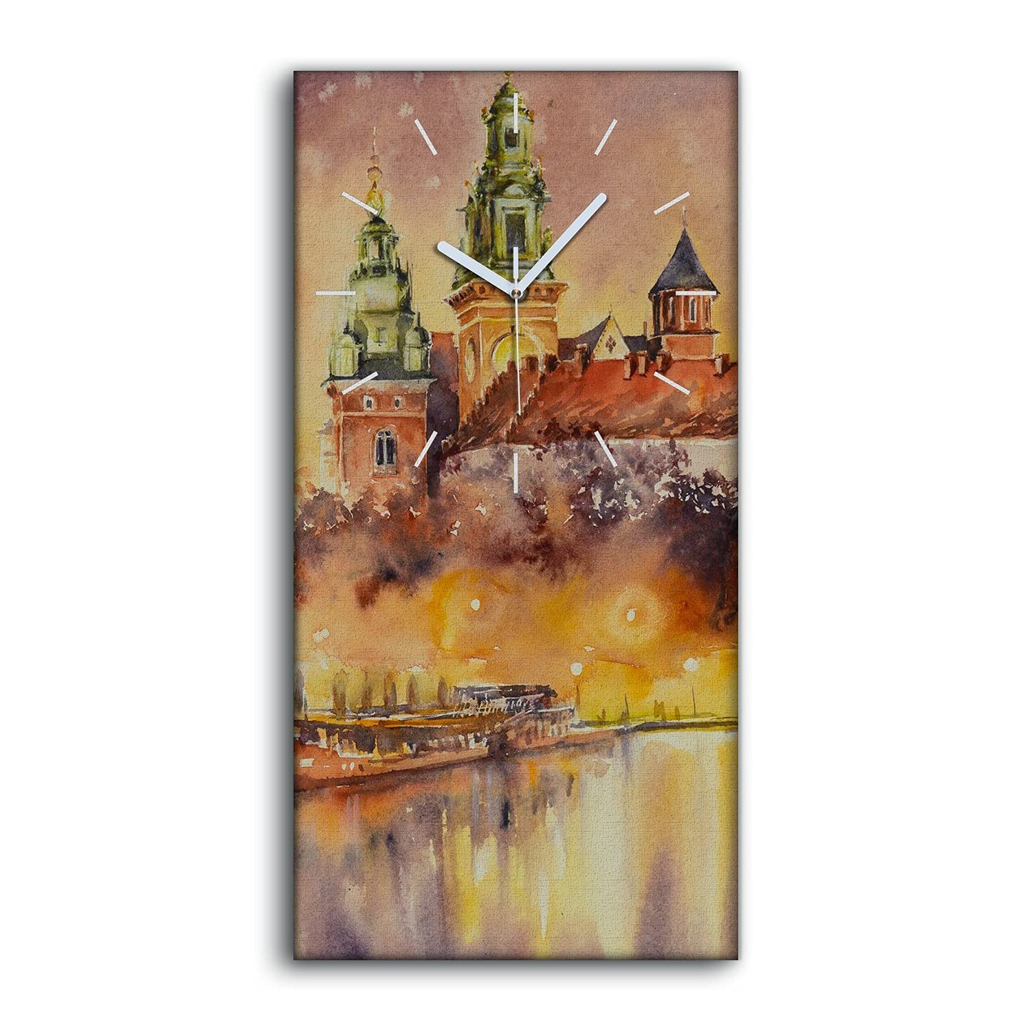 Horloge sur Toile 30x60cm Bâtiment de la rivière Abstraite