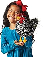 Vista 3 de Folkmanis Barred Rock Rooster - Marioneta de mano, negro, blanco, rojo, amarillo