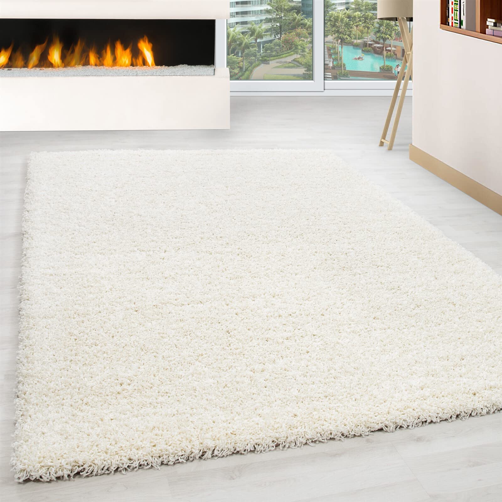 Ayyildiz Teppich - High pile shaggy rug, plain living room, fluffy, polypropylene, cream, 120 x 170 cm
