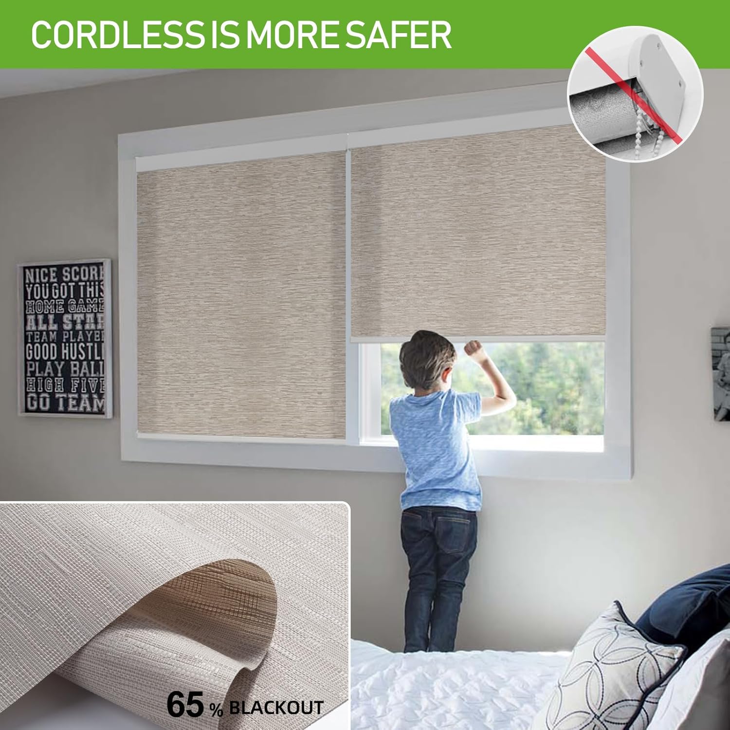 ZSTARR Custom Cordless Shades,Blackout Blinds, Waterproof Rolling Shutter, Suitable for Windows, Family Children's Rooms and Offices 20-90 Inches Wide (3862)