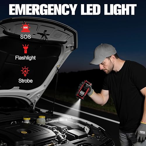 Miniatura 5 de GOOLOO Inflador de neumáticos A6 Compresor de aire portátil, inflador de neumáticos inalámbrico de 160 PSI con manómetro digital y luz LED, bomba de