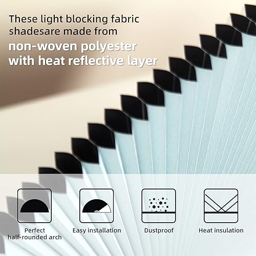 Miniatura 5 de JDALL Persianas plisadas de panal medio círculo para ventana de arco medio círculo, cortina de arco de tela filtrante de luz, fijación rápida y
