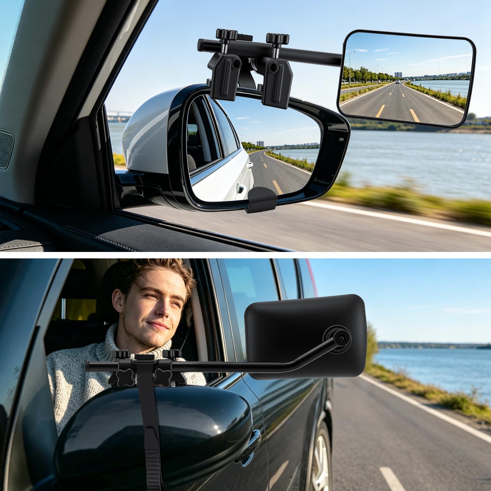 Rétroviseur supplémentaire pour caravane - Montage de sangles pour pick-ups élargis et convertis, camping-cars, remorques et véhicules de traction avec champ de vision étendu