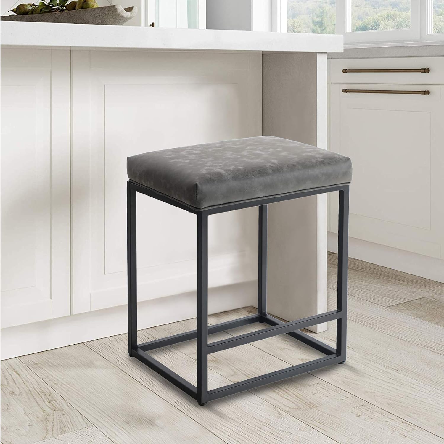 Sophia & William Grey Bar Stool 24" Counter Height Backless Bar Stools,Upholstered Kitchen Counter Stools with Footrest,Modern PU Leather Counter Stools for Kitchen Island,300lbs,1 Pack