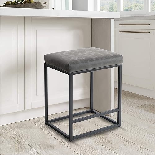 Miniatura 3 de Sophia & William Taburete de bar gris de 24 pulgadas de altura de mostrador sin espalda, taburetes tapizados de encimera de cocina con reposapiés,