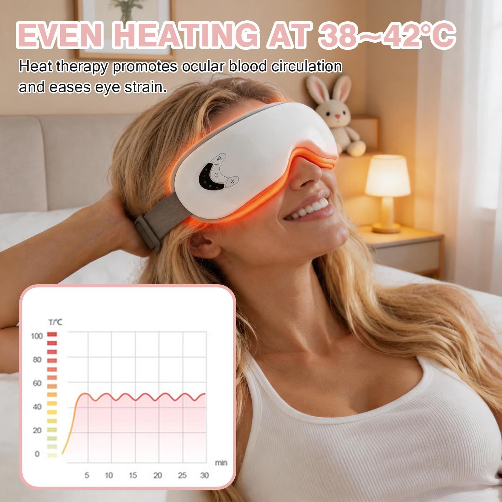 Masseur oculaire chauffant, compression air Bluetooth 5 modes | Vibration douce, pliable transportable, compresse chaude 38-42°C, masque yeux relaxant anti-fatigue