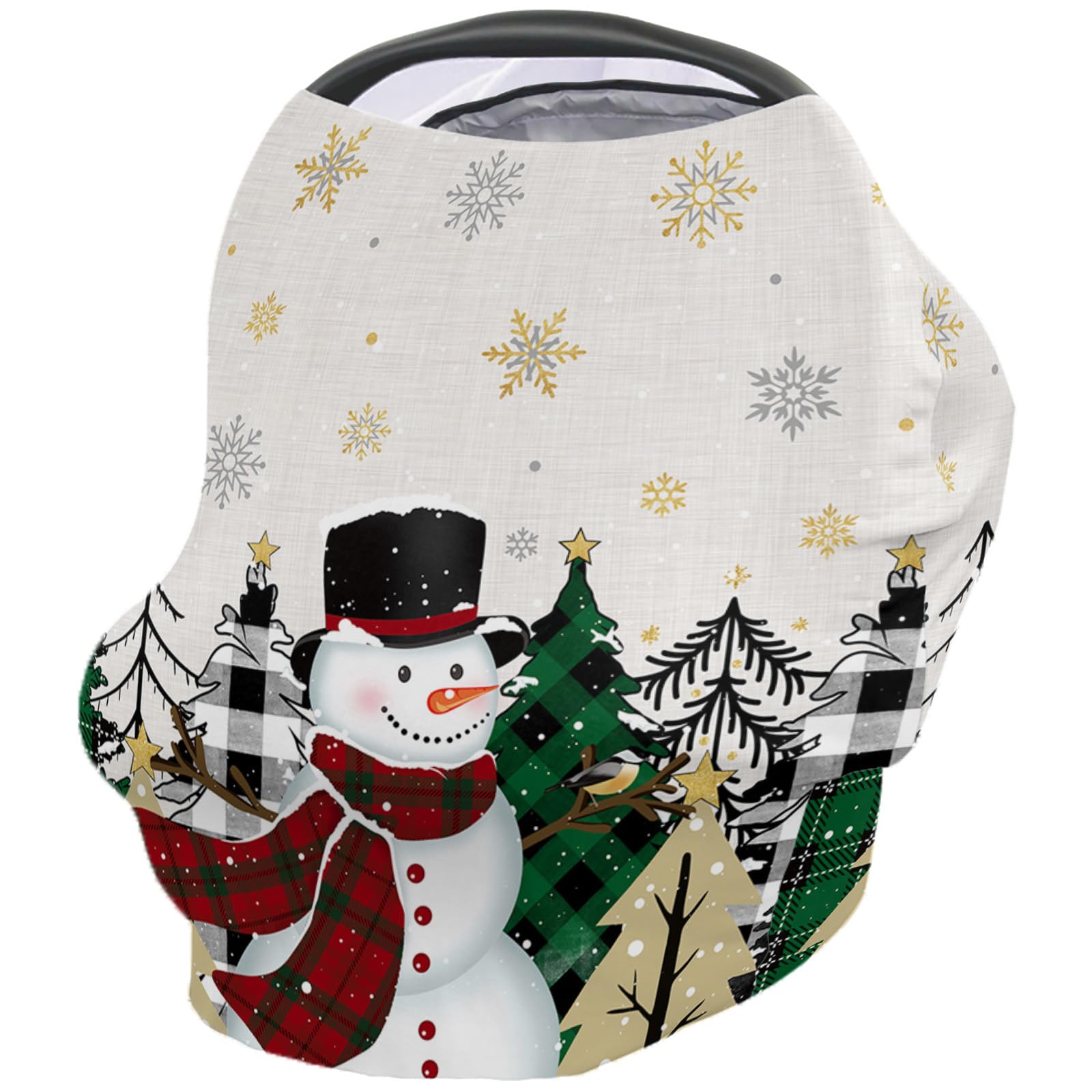 Nursing Cover for Breastfeeding Scarf, Retro Plaid Xmas Tree Snowman Snowflake Christmas Baby Car Covers Super Soft Multi Use for Canopy Shopping Cart Cover Blanket Stroller Cover