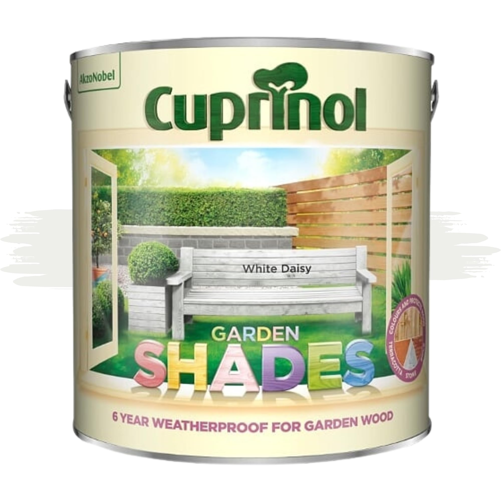 AOC24 Garden Fence Shade Paint - Exterior Wood Paint for Sheds, Fences - Water-Based, Quick Drying 1 Hour - Use on Wood, Terracotta, Stone, Brick - Outdoor Garden (White Daisy, 2.5 Liters)