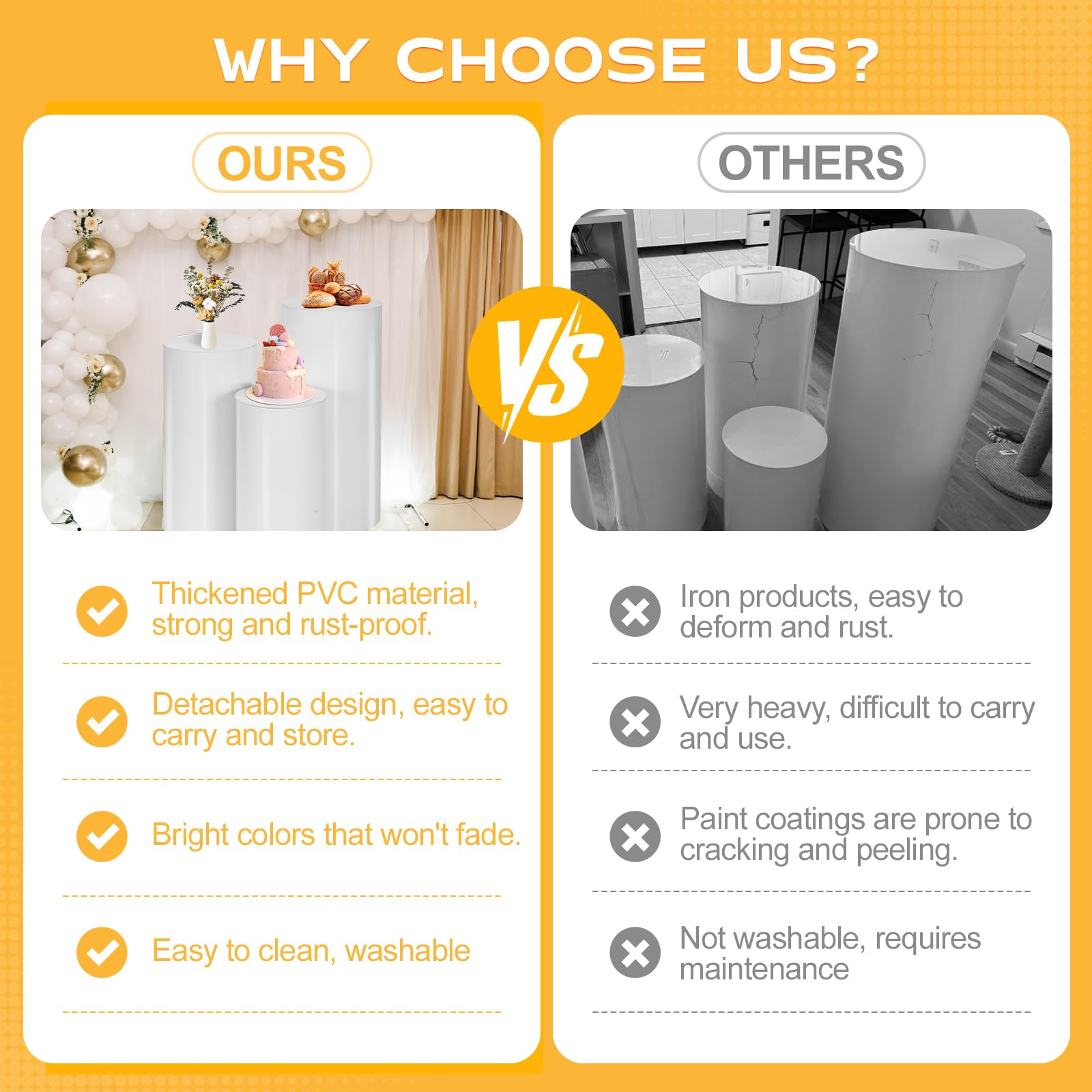 ROOLLYA Thickened PVC Cylinder Pedestal Stands 3Pcs with Free Weighted Water Bag - White Round Pedestal Stand for Wedding, Birthday, Babyshower Decoration 35.4''(L),29.5''(M),23.6''(S)