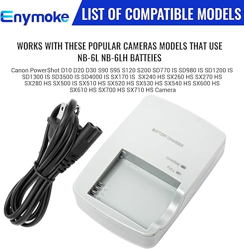 Miniatura 5 de CB-2LY CB-2LYE Cargador de batería rápido para Canon NB-6L NB-6LH Batería Compatible con Canon PowerShot D10 D20 S90 S95 S120 SD770 SD980 SD1200