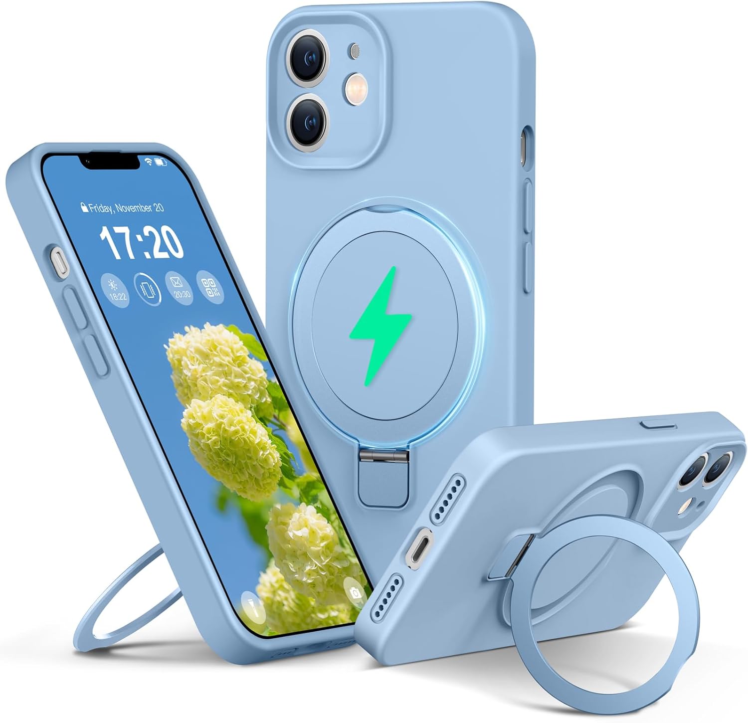 Silicone Case for iPhone 11 with Magnetic Stand, Azure Blue