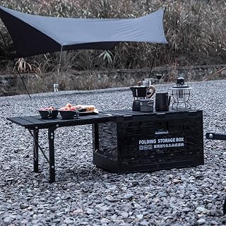 Outdoor Gear Folding Box, Camping Picnic Cookware Storage Box with Small Table, Picnic Food Snack Trunk Books Toy Clothes Organizer