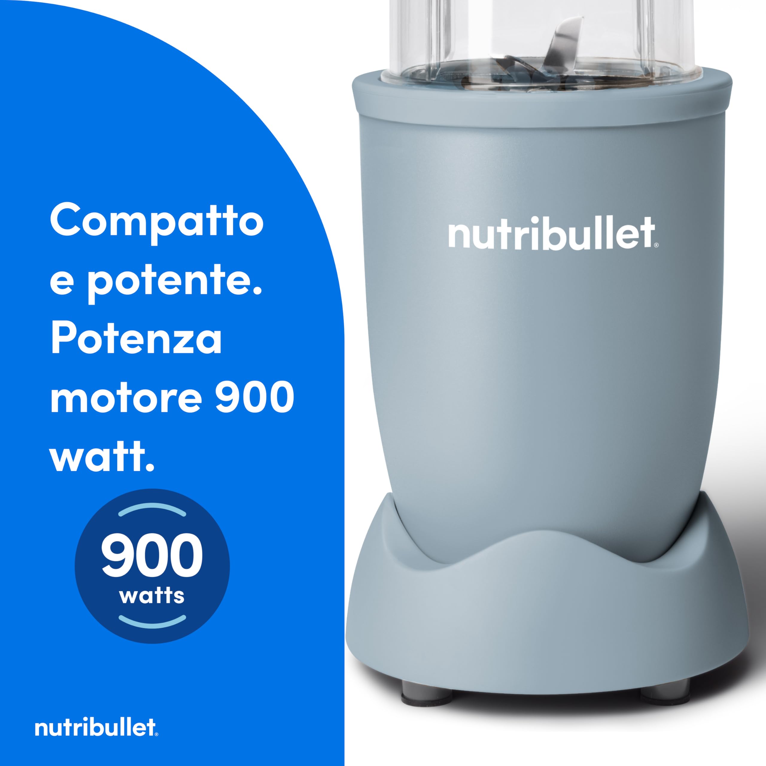 Nutribullet Pro 900 - Frullatore Multifunzione, Frullatore per Smoothie Nutrienti, Frutta e Verdura, Design Compatto, Uso Facile e Pulizia Veloce, 900W, Bicchiere 710ml, Blu Grigio (NB904MASL)