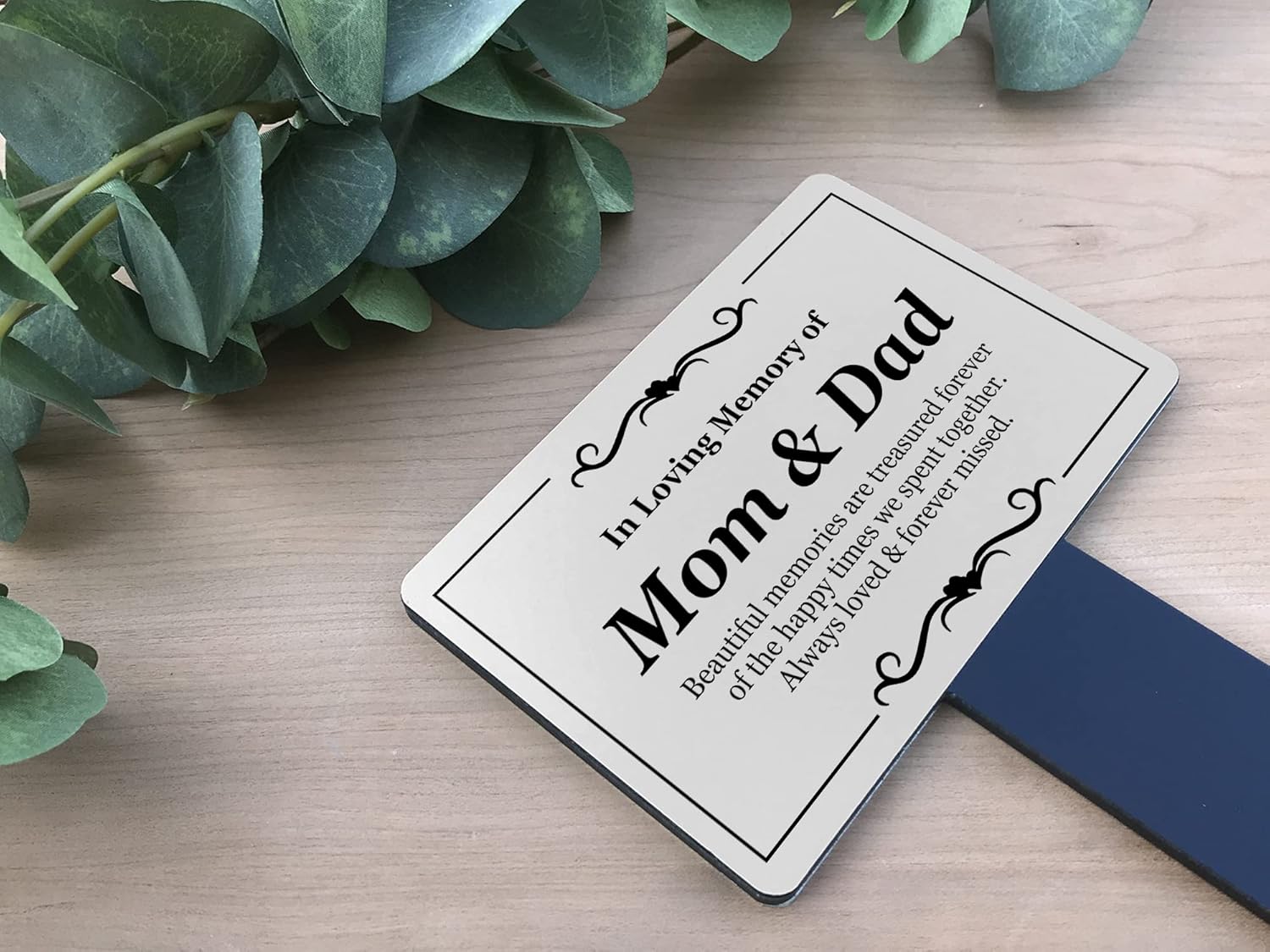 Mom & Dad Memorial | Remembrance Plaque | Stake - Silver and Black Acrylic | Waterproof | Outdoor | Grave Marker | Tribute | Plant Marker | Create A Lasting Remembrance