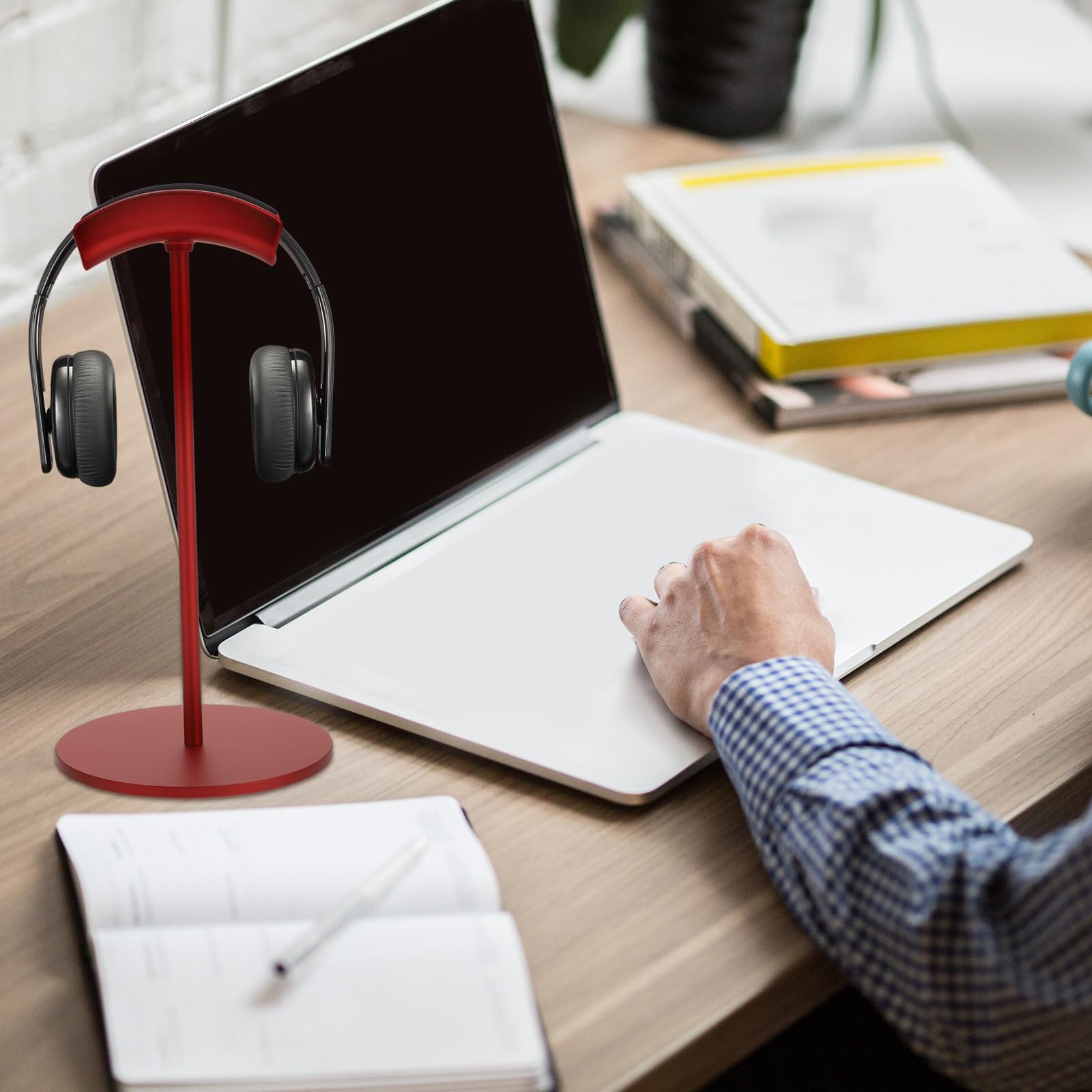 Supporto per Cuffie da Scrivania Rosso in Lega di Alluminio Design Liscio e Curvo, per Cuffie da Gaming e Computer Desktop