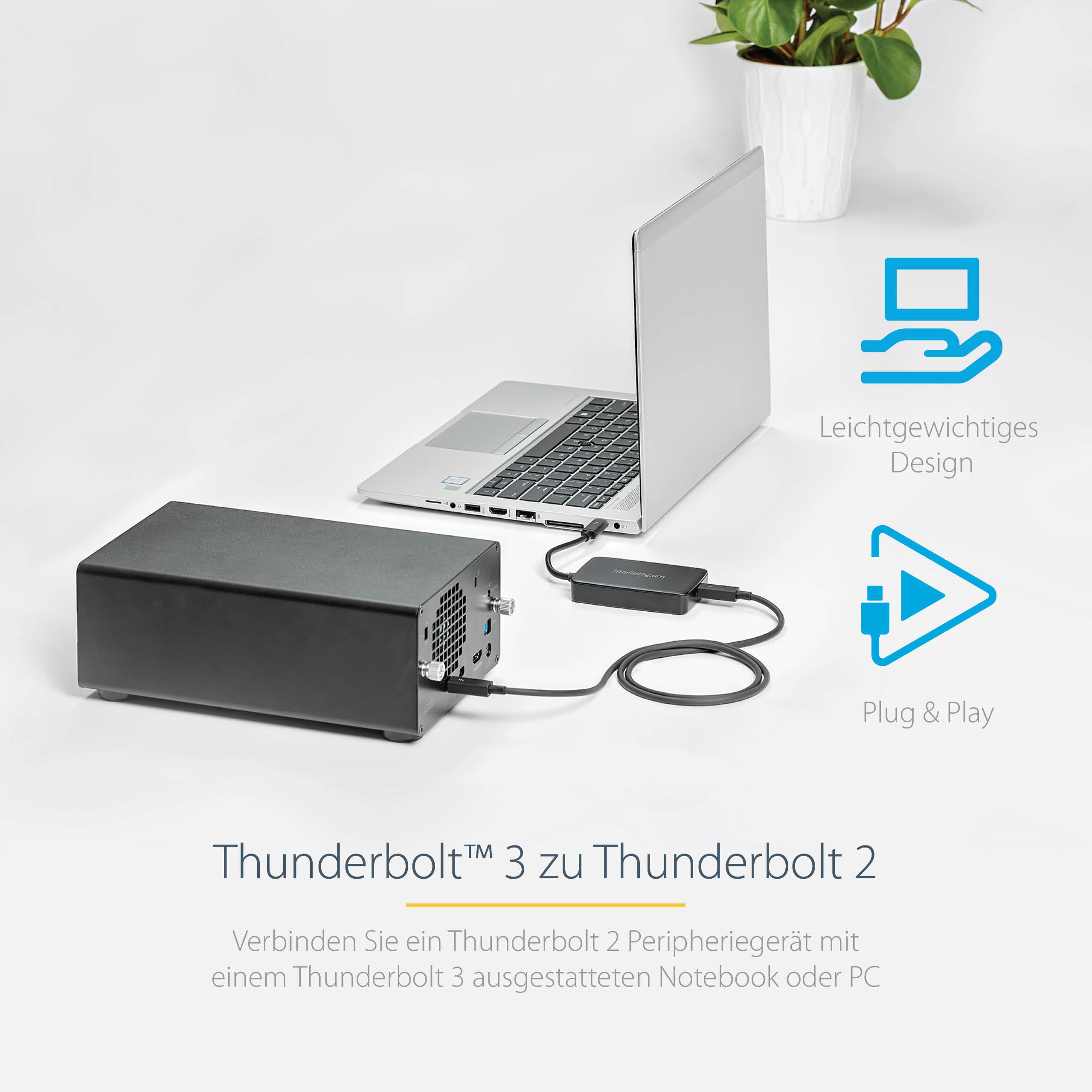 StarTech.com Thunderbolt 3 auf Thunderbolt 2 Adapter (Nicht umkehrbar) - TB3 Laptop auf TB2 (20Gbit/s) oder TB1 (10Gbit/s) Bildschirme/Geräte - Schwarz - Windows/Mac (TBT3TBTADAP)