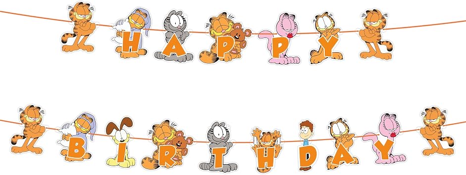 Gaarfield Happy Birthday Banner Decoration Cartoon-Themed Party Garland Featuring Gaarfield in Bright Colors Fun Supplies for Birthdays, Celebrations & Fan Events