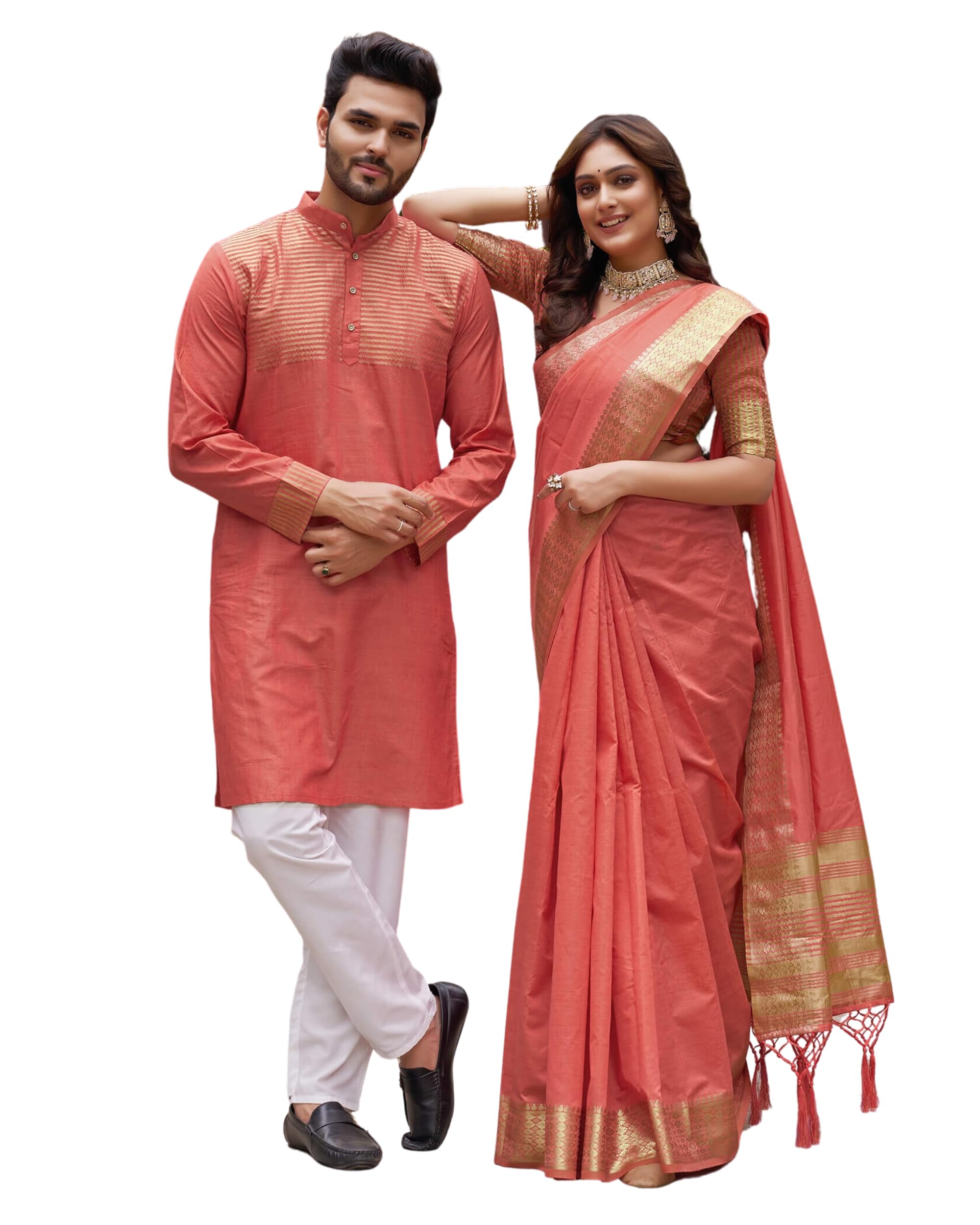 Couple Dress Set Assam Silk Saree & Kurta Pajama-image-45