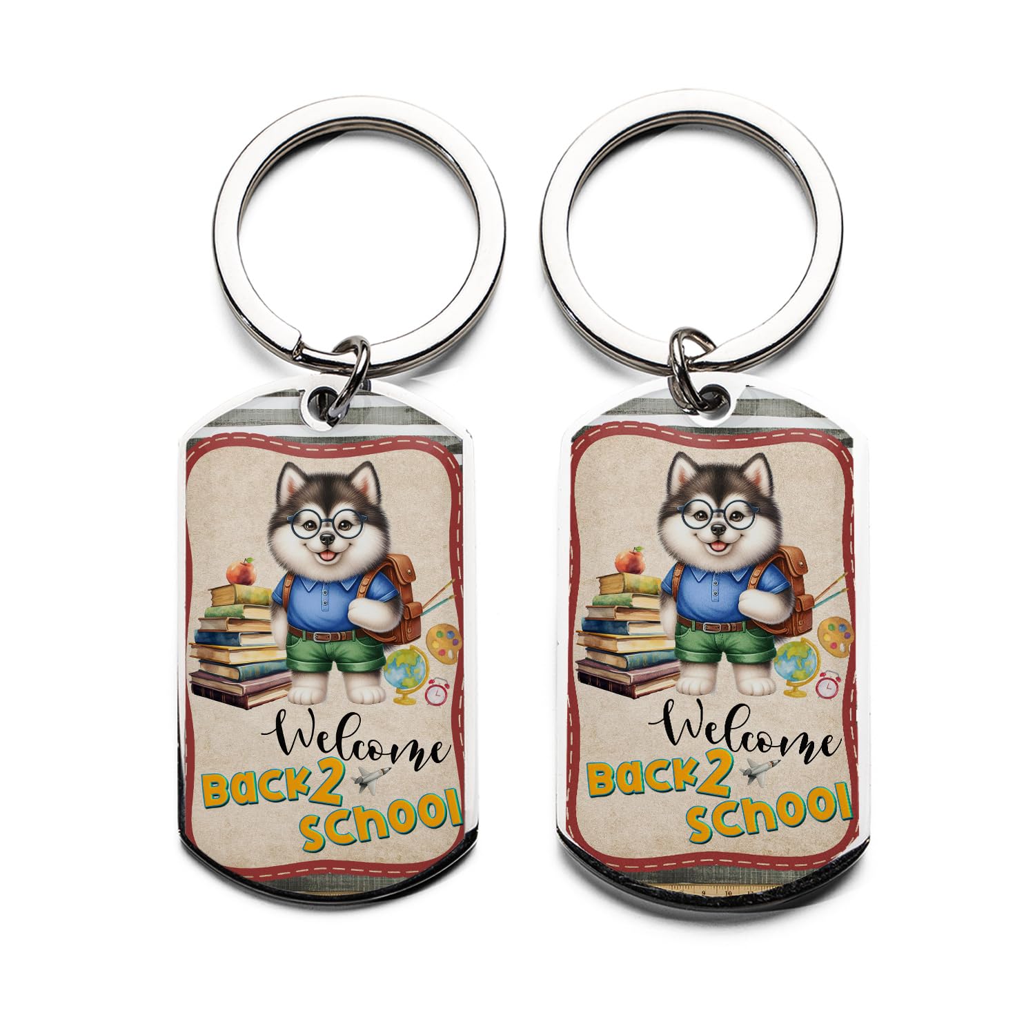 Welcome Alaskan Malamute Back to School Vintage Retro Stainless Steel Keychain Alaska Mal Dog Lovers Gifts Collar Charm Tag Keyring - 012