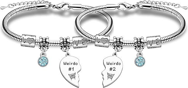 JMIMO Weirdo Bracelet Gifts,2Pcs Weirdo #1 Weirdo #2 Heart Pendant Bracelet For Best Friend Bestie Birthday Christmas Gradution Gifts Friendship Bracelet for 2