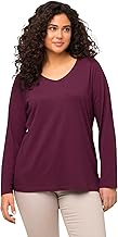 Ulla Popken Women's Large Sizes up to 64, Top, Long-Sleeved Shirt, Basic, Long-Sleeved & V-Neck Pure Cotton 719505