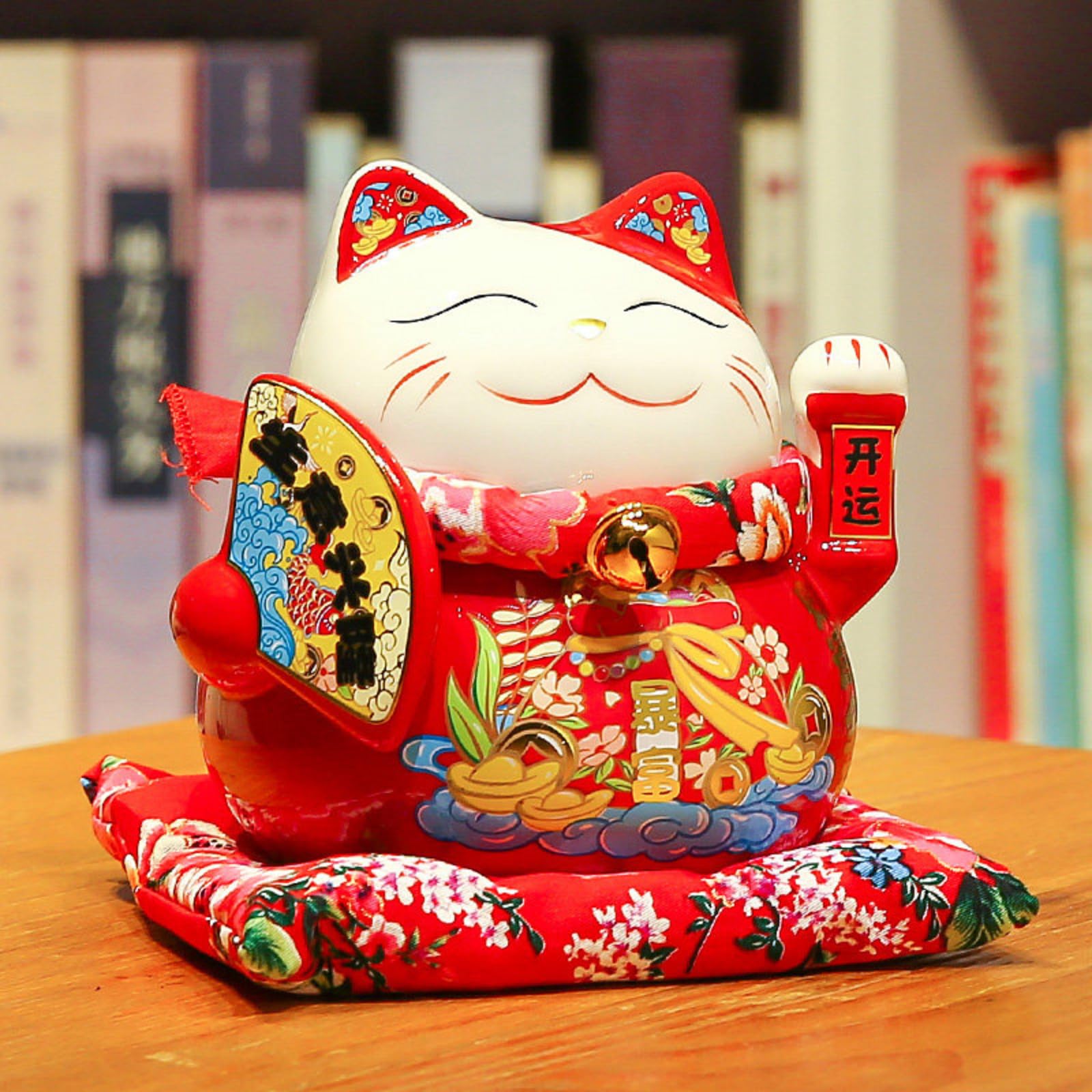 Chat heureux rouge chinois de 17 cm en céramique pour table de salon
