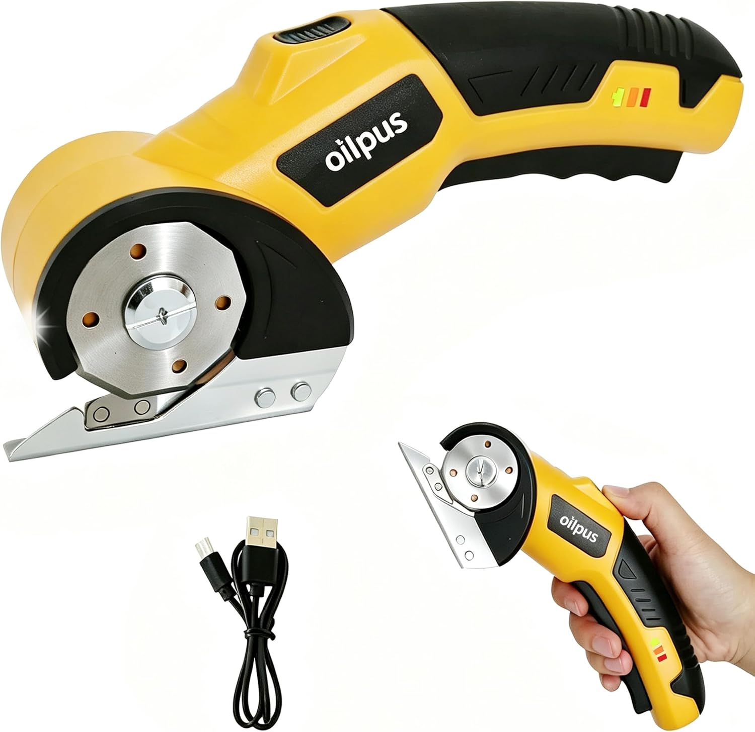 Cordless Electric Scissors 4V Rechargeable Rotary Cardboard Box Cutter 2000 mAh Battery Type-C Charger & Storage Box for DIY Craft Fabric,Carpet,Leather,Plastic & Cardboard