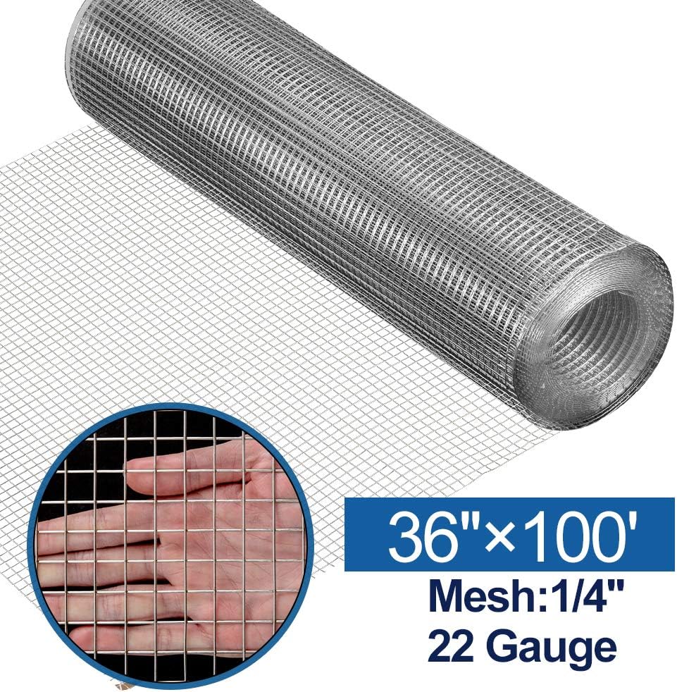 Amagabeli 36inch x 50ft Galvanized Hardware Cloth 1/4 inch 23 Gauge Welded Wire Mesh for Chicken Wire Coop Mesh Fence Roll Gopher Rabbit Netting Cages Rodent BG338