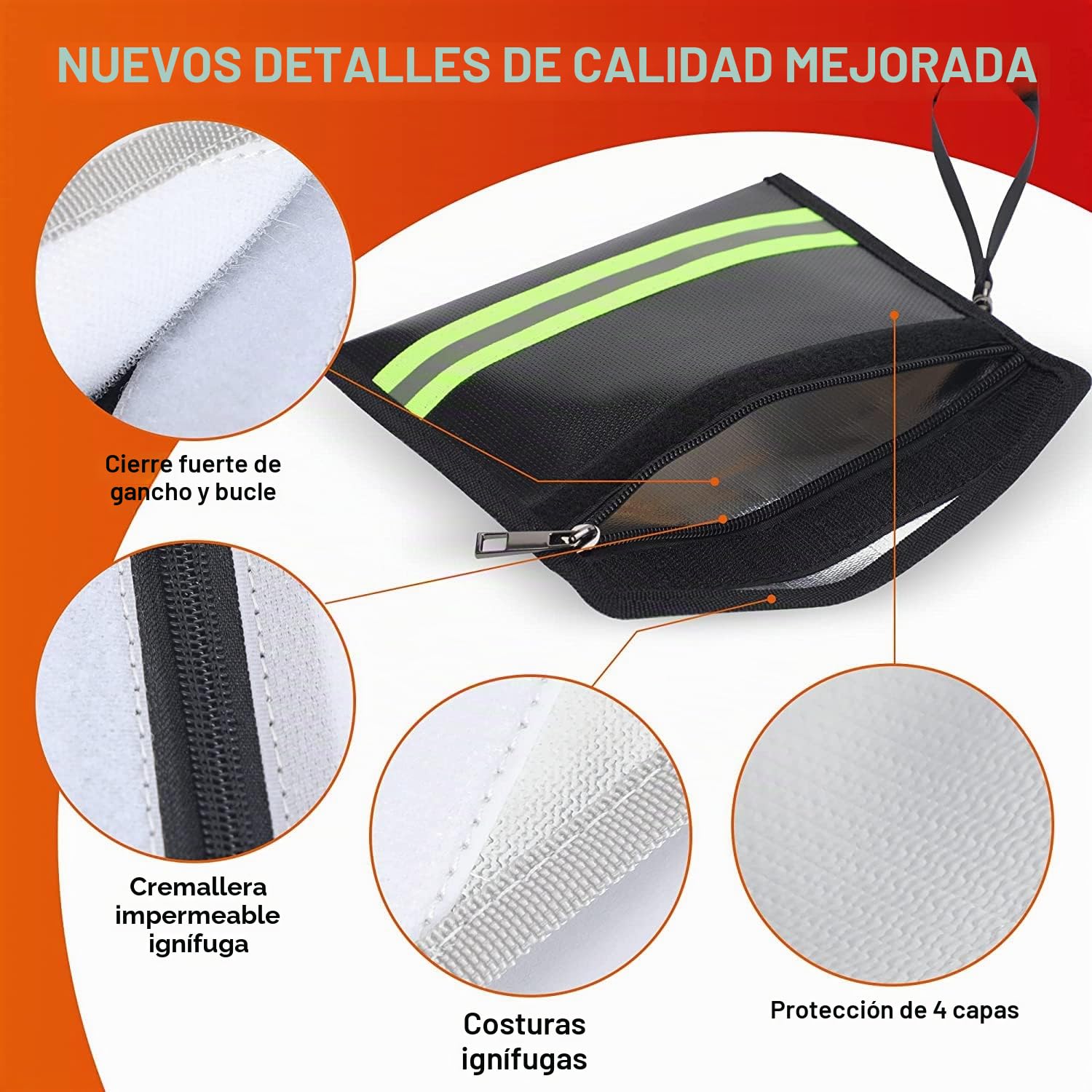 Bolsa de archivo ignífugo de 4 piezas,material de fibra de vidrio de doble capa,bolsa de almacenamiento de seguridad ignífuga e impermeable para proteger objetos de valor, pasaportes, documentos