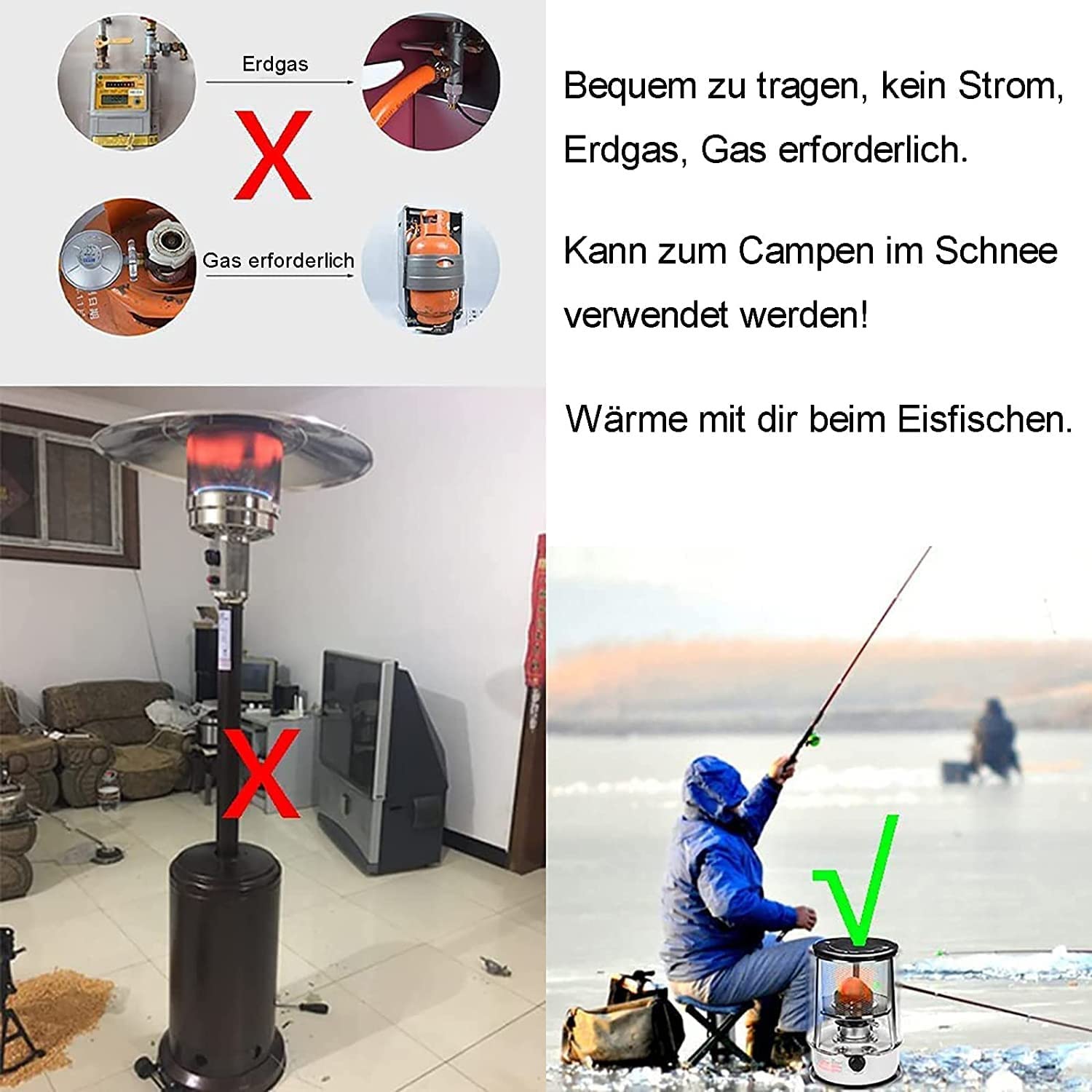 Poele A Petrole D'intérieur, Poele Au Kerosene, Chauffage De Poêle À Pétrole, 9000 BTU/H avec Protection Contre Les Chutes, Puissance De Feu Réglable, 6L