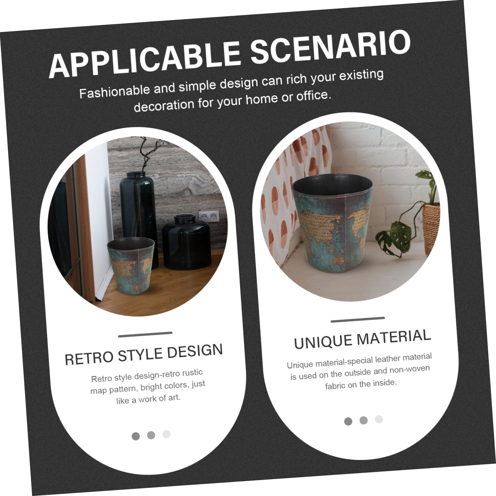 Cestino per Rifiuti in Cuoio Stile British Vintage, Secchio per Carta senza Coperchio, Riutilizzabile e Igienico per Casa e Ufficio