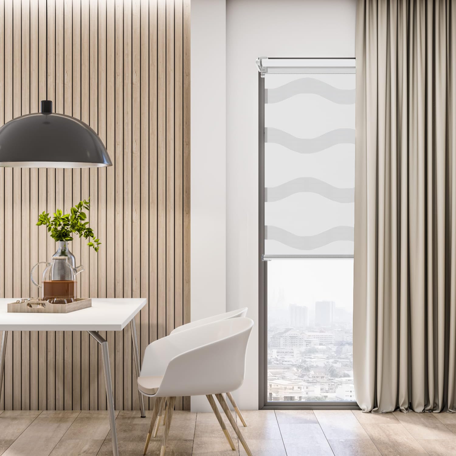 Estika Estor Enrollable Ondulado Klemmfix sin taladrar - 100 cm x 220 cm - Blanco - Estor dúo día y Noche, protección Solar y privacidad