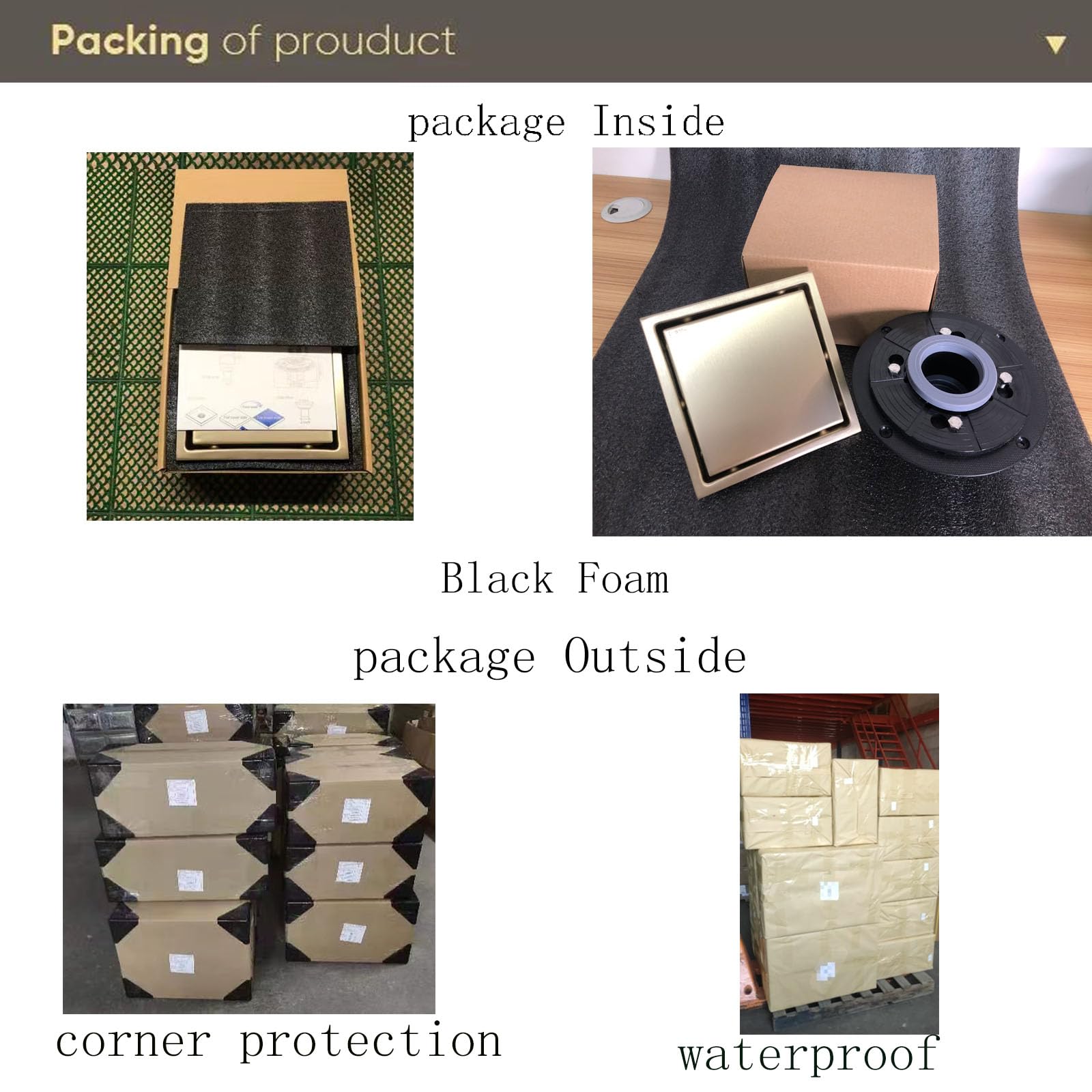 Rejilla Desague Ducha Drenaje de Piso del Cuarto de baño del Acero Inoxidable de los Accesorios 304 del Cuarto de baño, tamaño 150 * 150m m Desague Ducha(B15x15cm Black)