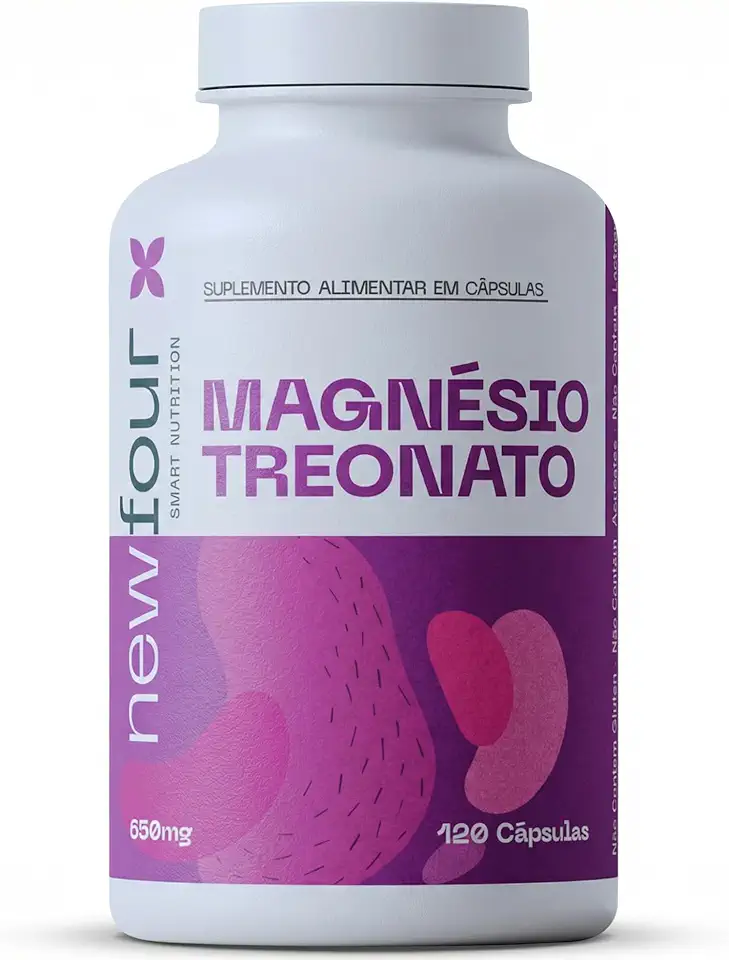 Magnésio Treonato NewFour 120 Cápsulas – Suplemento de Alta Absorção – Foco, Memória e Relaxamento – 2 Meses de Uso – Sem Glúten e Sem Lactose