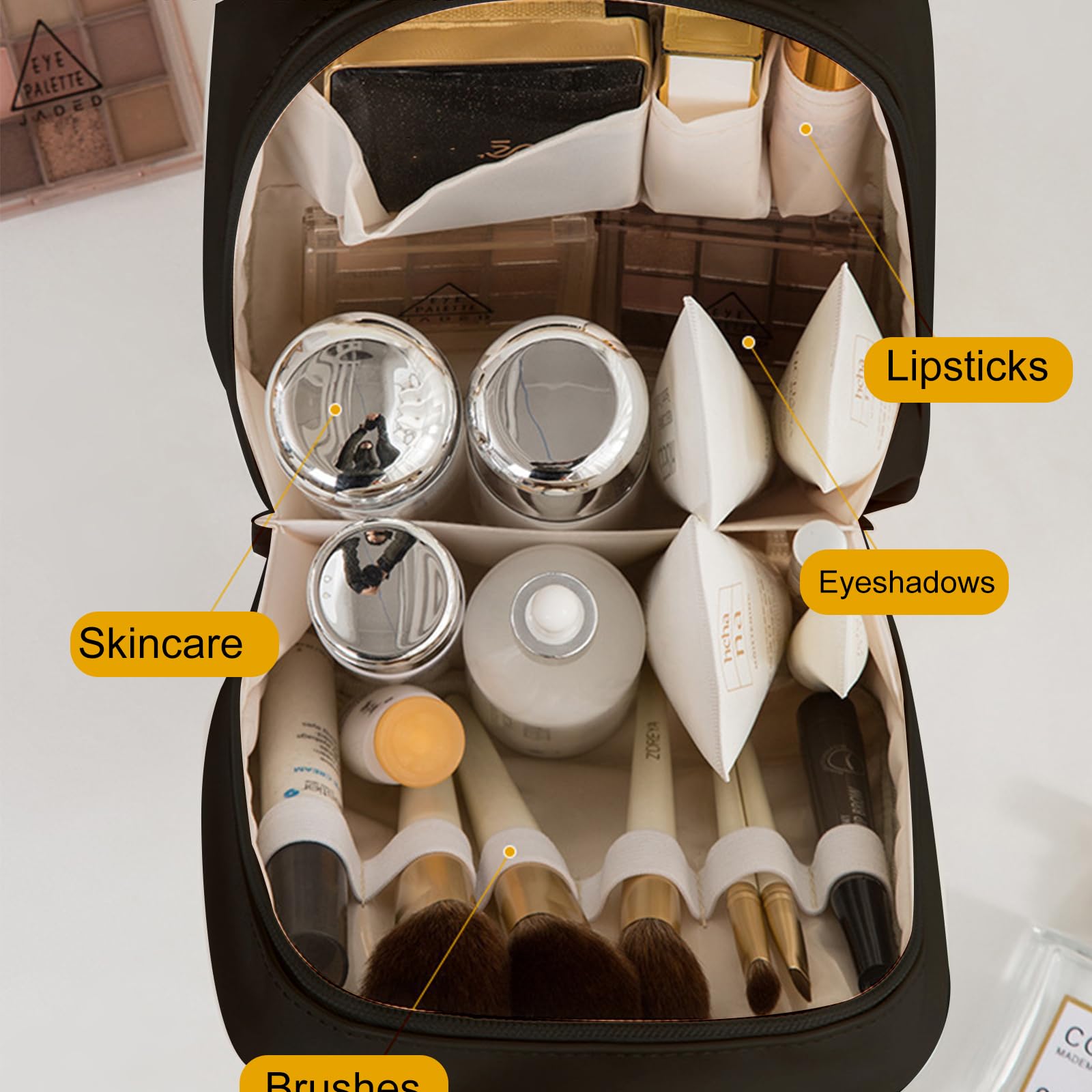 KASESSS Large Makeup Bag, PU Leather Make Up Bags, Make Up Organiser with Handle, Portable Travel Toiletry Bag - Image 3
