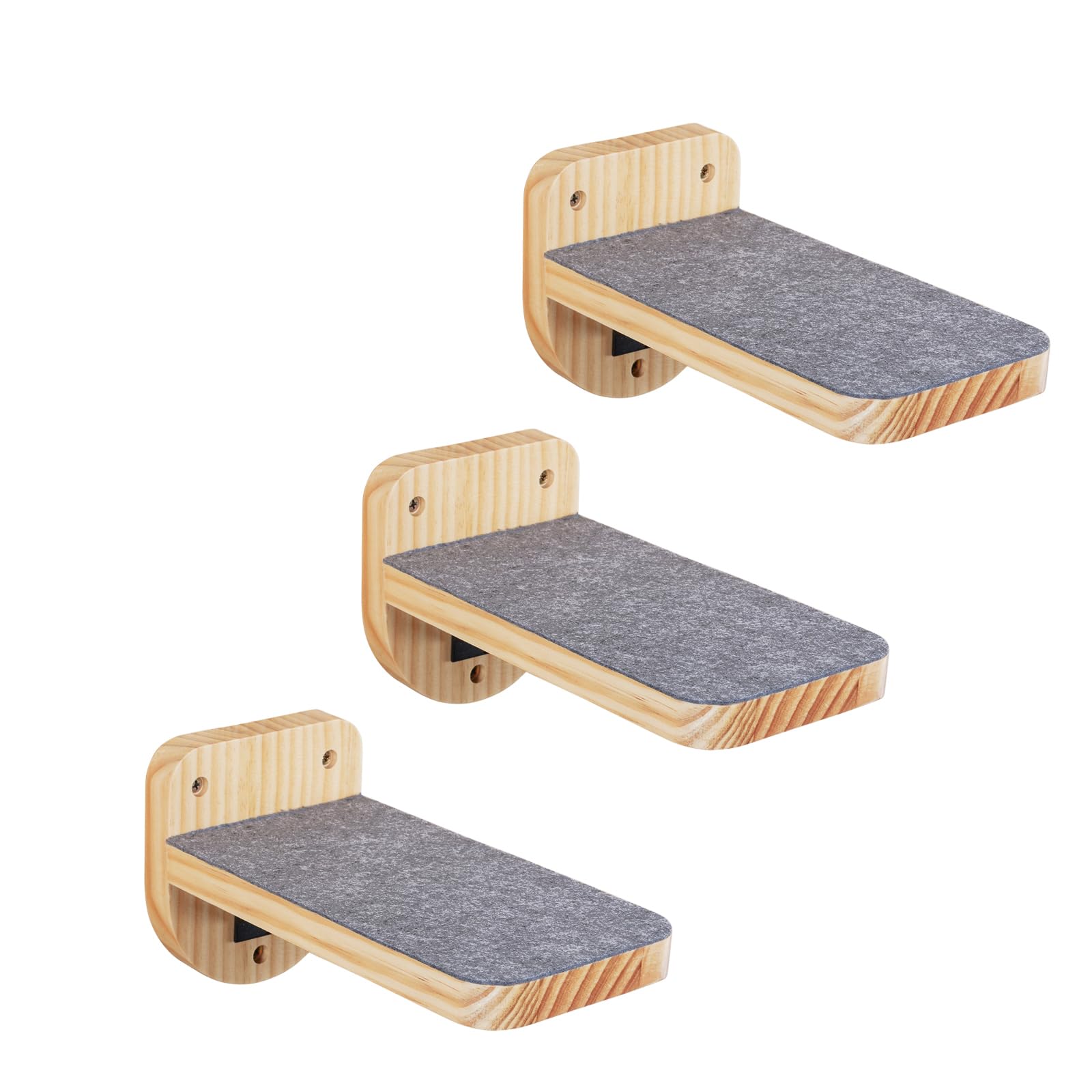 ESPETS Set of 3 Natural Wood Cat Wall Steps Floating Ladder Stairs- Wall Mounted Wooden Cat Shelves and Perches - Holds up 30lbs