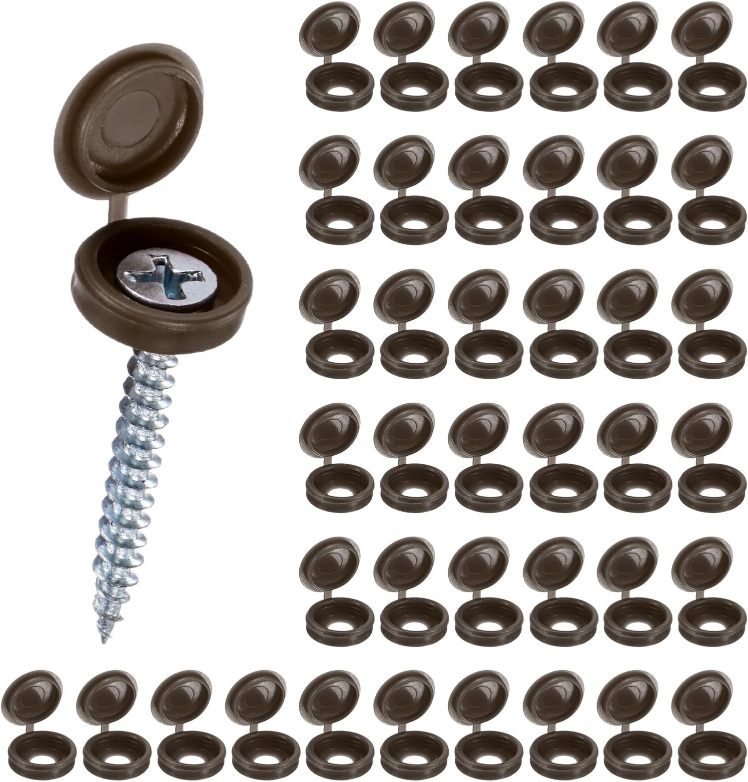 200-Pack Plastic Hinged Screw Cover Caps, 5mm Shutter Screws with Caps, Fold Snap Washer Covers, Washer Flip Protection Covering M3 M4 M5 Screws Heads [Coffee Brown]