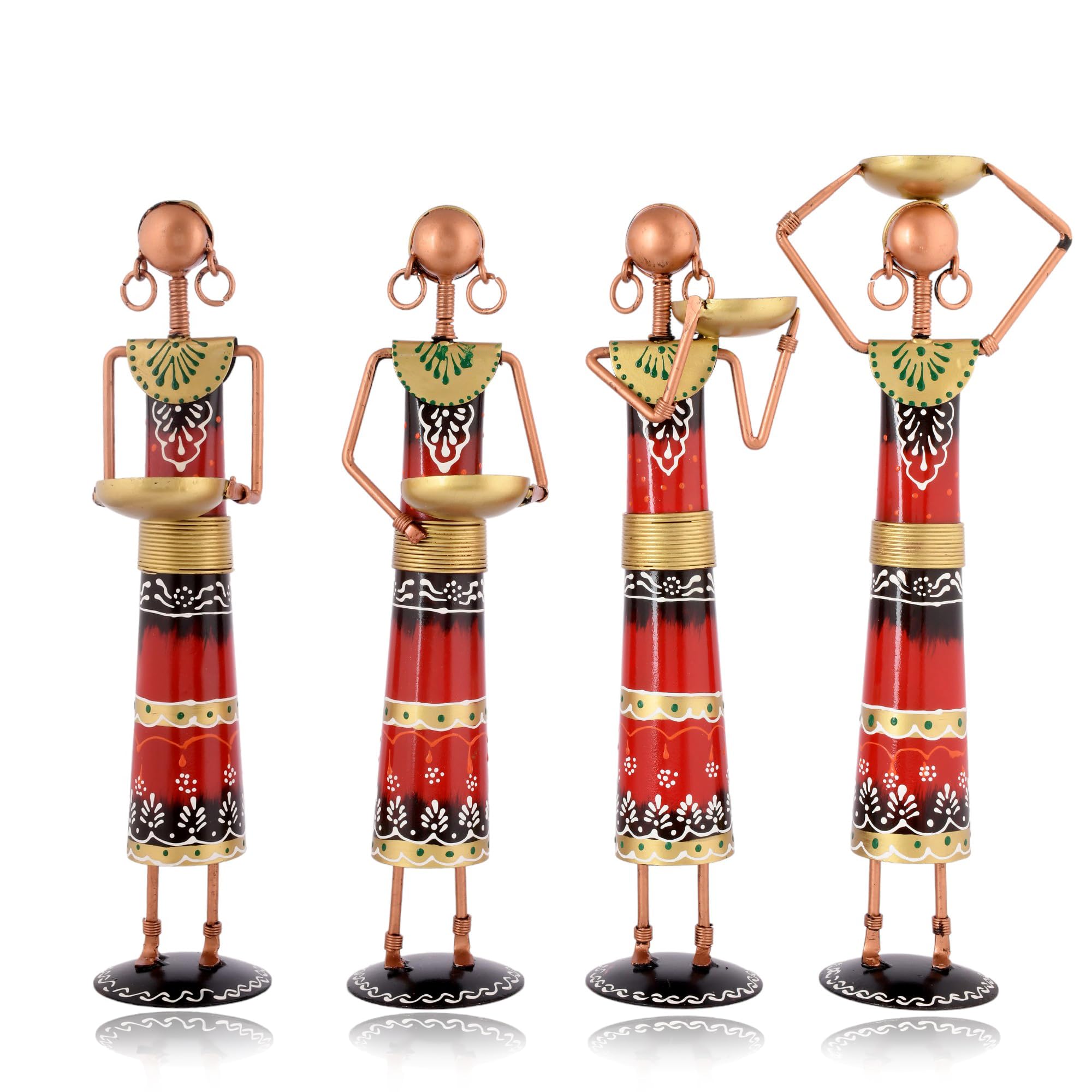 pappu govind ent labour lady red showpiece set of 4 ? traditional metal figurines for living room decoration