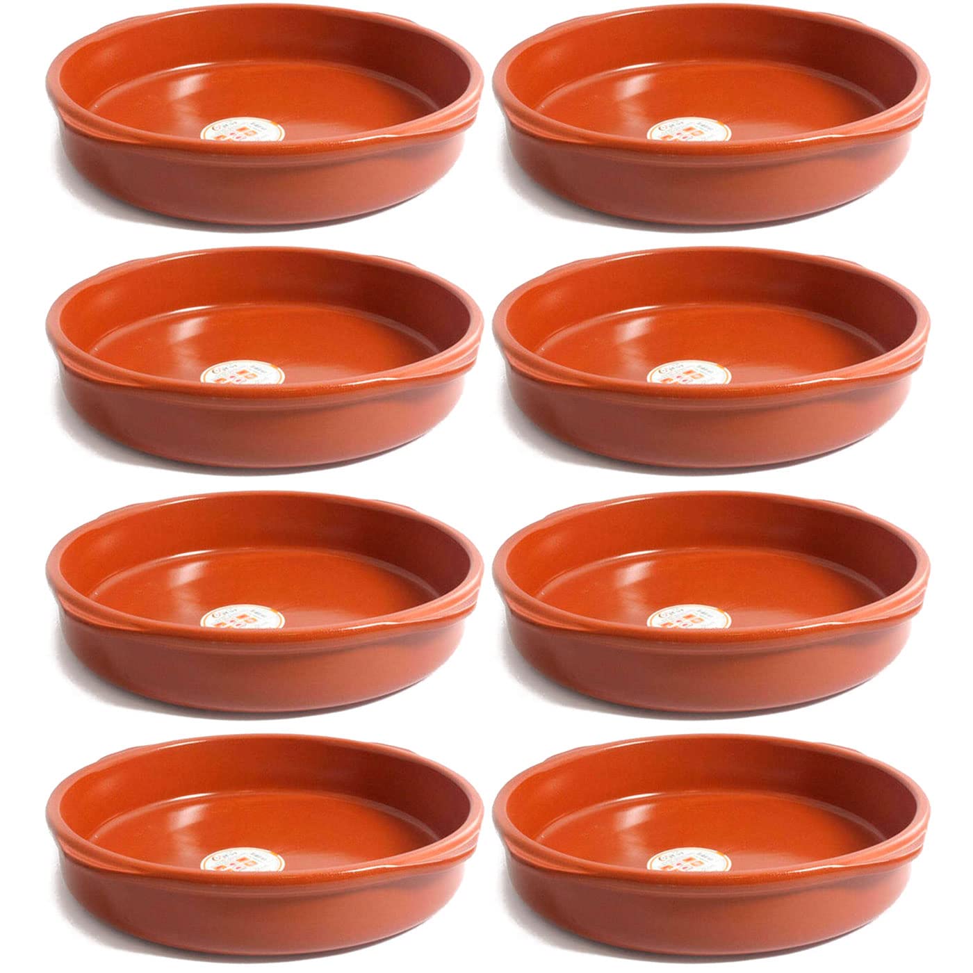 Acan Tradineur - Pack de 8 Cazuelas Redonda de Barro - Apta para vitro y Horno - Ideal para guisos y asados caseros - Ø 40 cm