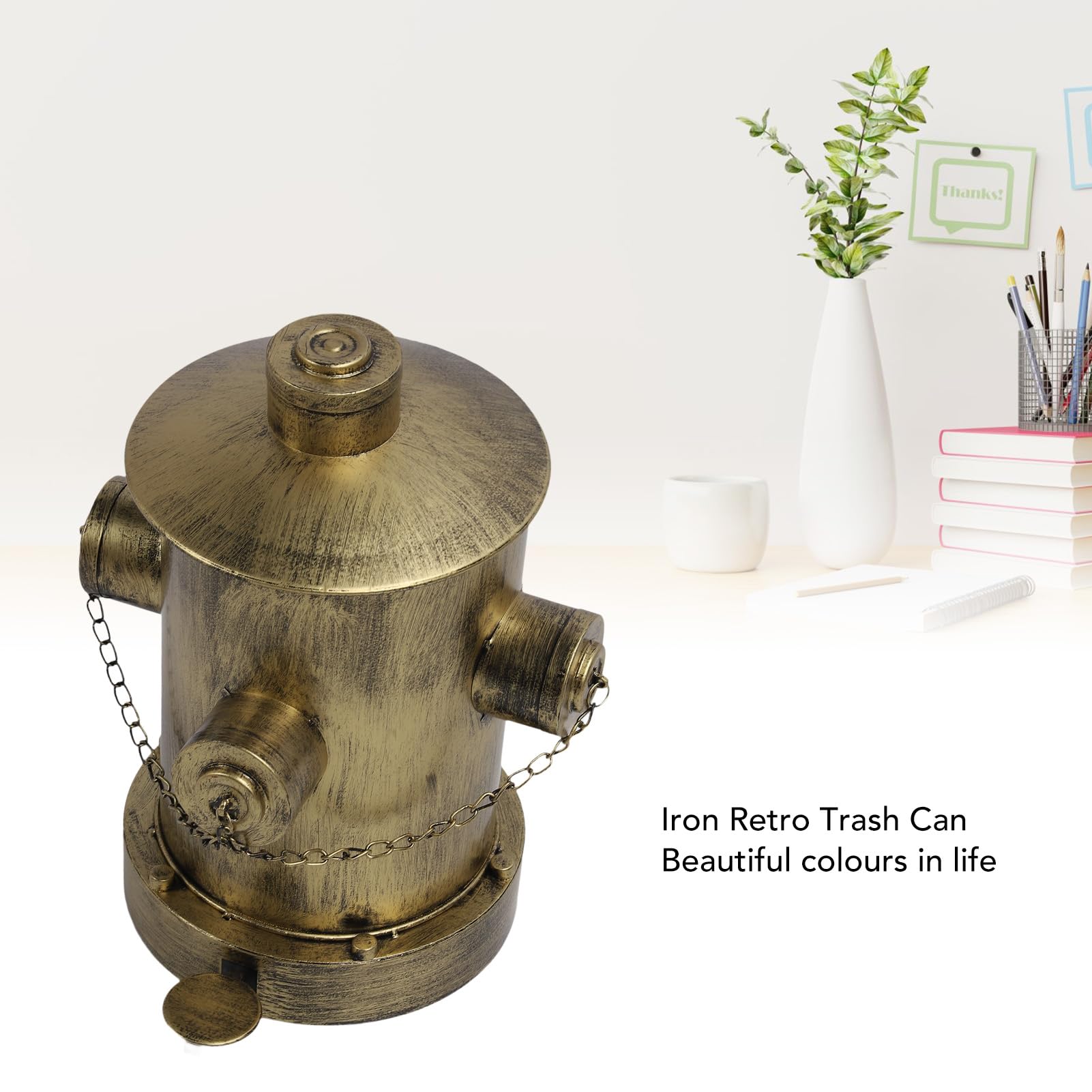 Cryfokt Bote de Basura Industrial Retro de Gran Capacidad para Boca de Incendios, Práctico Contenedor con Pedal de Hierro Forjado para Decoración de Sala de Estar (GOLD)