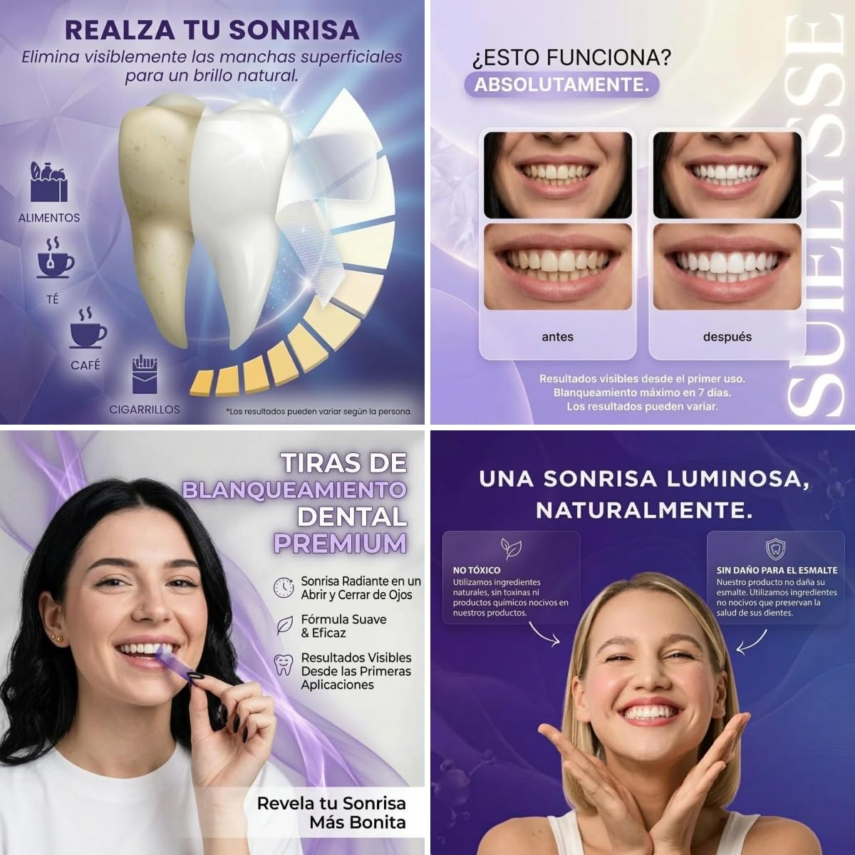 Teeth Whitening Strips Purple, Tiras Blanqueadoras Dientes Autoadhesivas Anti-Amarilleo para Eliminar Manchas de Cafe Te y Tabaco Regalo: cepillo de dientes ((3 Pieces - 12 Pcs))